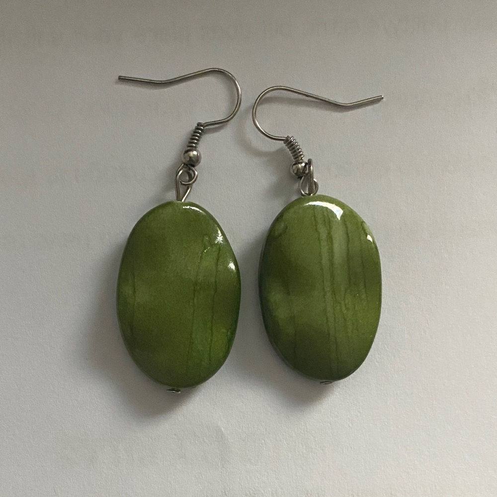 Chic Olive Green Oval Earrings